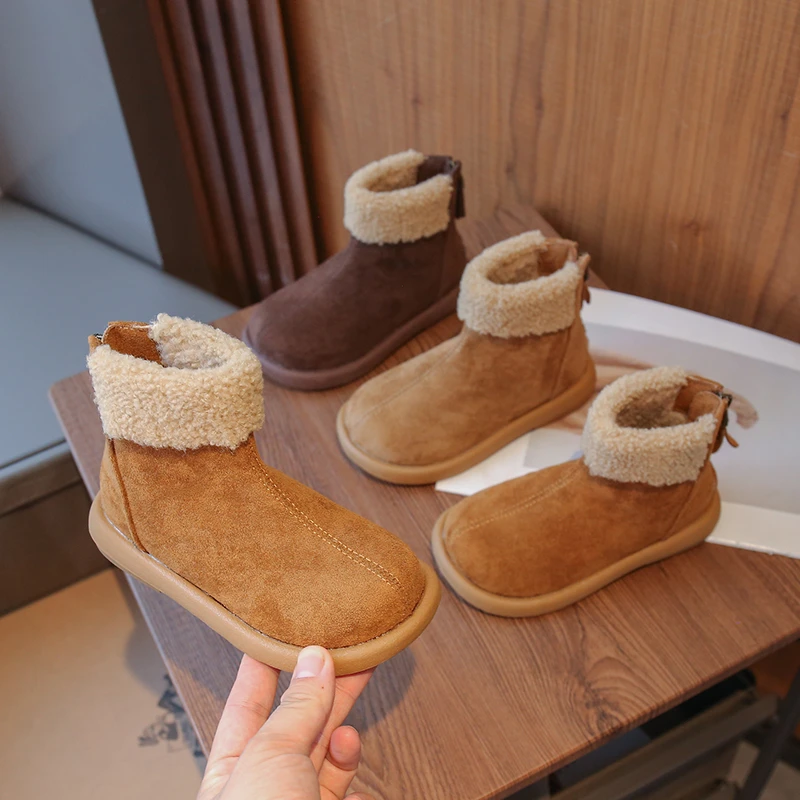 

Kids Causal Plush Boots 2025 New Winter Boots for Children Outdoor Thick Bottom Girls Fashion Ankle Cotton Boots Simple Non-slip