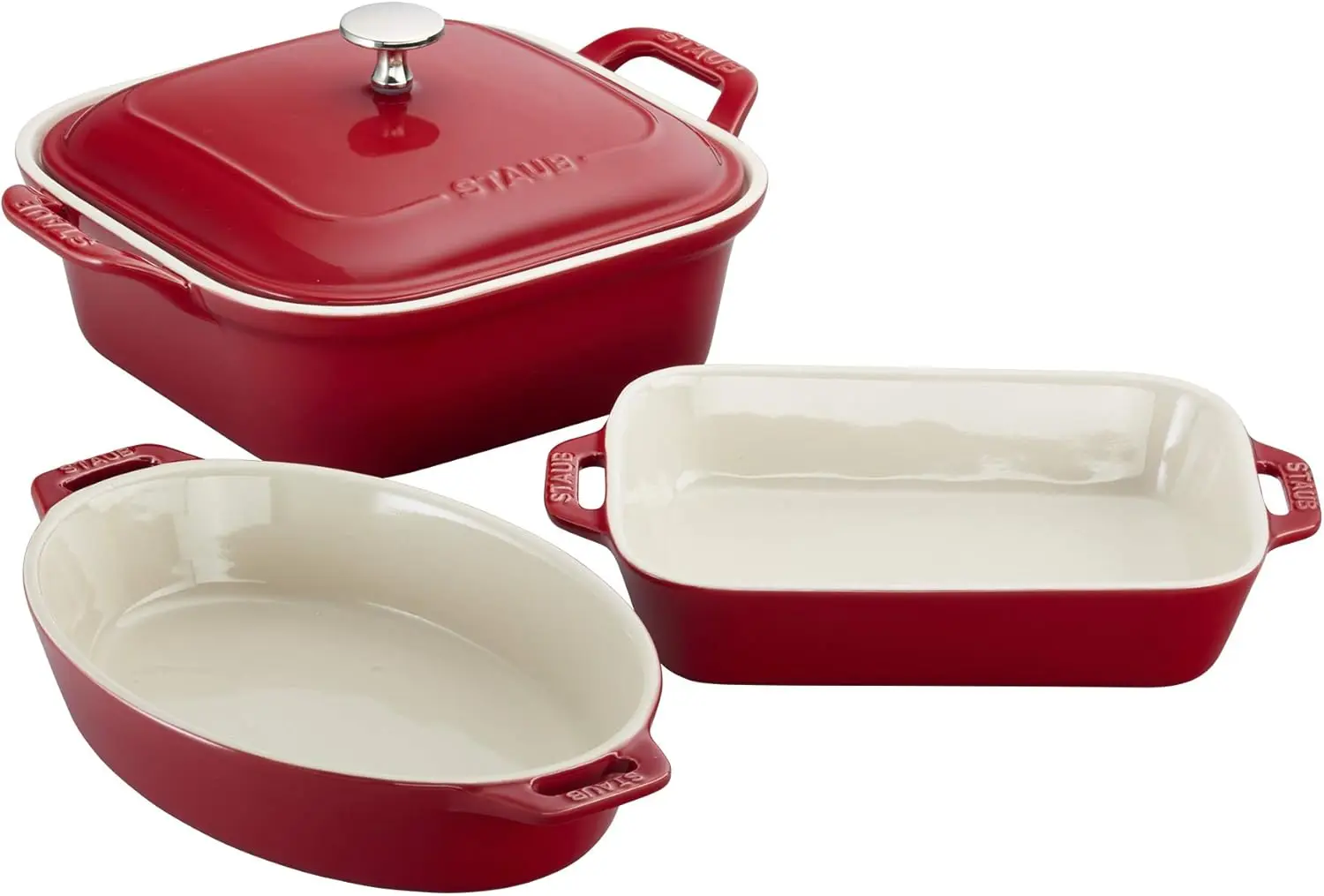 

4-Piece Ceramic Baking Set with Lid, Brownie Pan, and Casserole Dish for Oven-to-Table Use