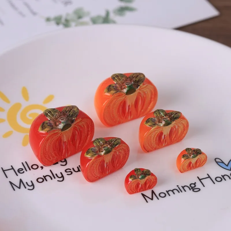 3pcs Mini Persimmon Fruit Half Cut Persimmon Tomoato Model Resin Miniature DIY Keychain Doll