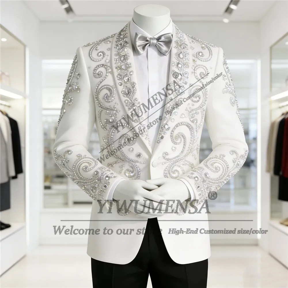

Роскошный мужской костюм с бисером и камнями, индивидуальный пошив, модный пиджак для выпускного вечера, однобортный смокинг для жениха, Ropa Hombre