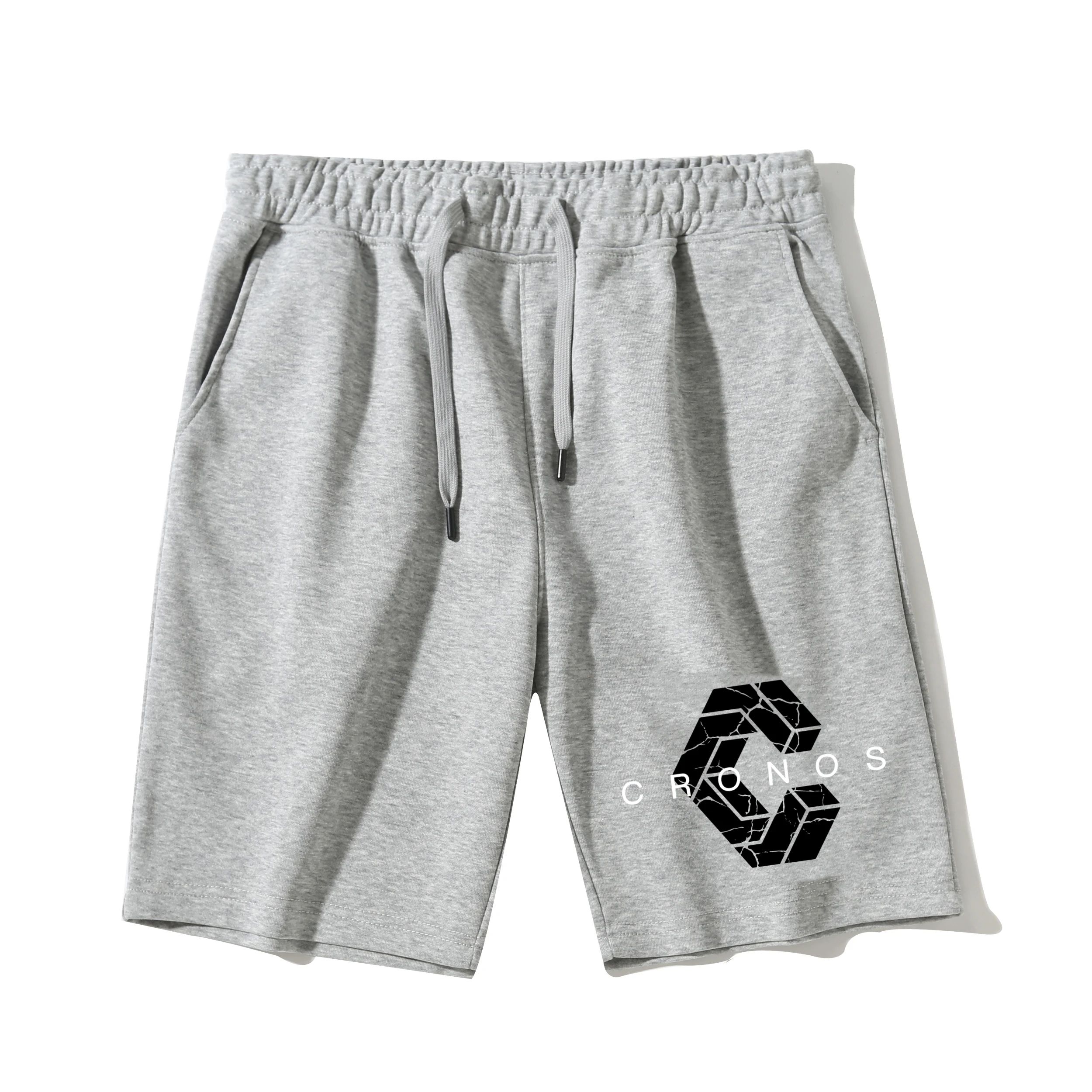 Men's Cotton Sweat Shorts CRONOS Logo Print Drawstring Casual Shorts Summer Breathable Loose Gym Jogging Short Pants Streetwear