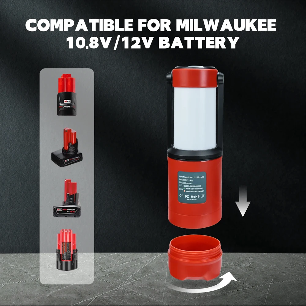 โคมไฟ LED พกพาฉุกเฉินแบตเตอรี่ Li-ion 12V ใช้ได้กับ900LM ไร้สายของ Milwaukee