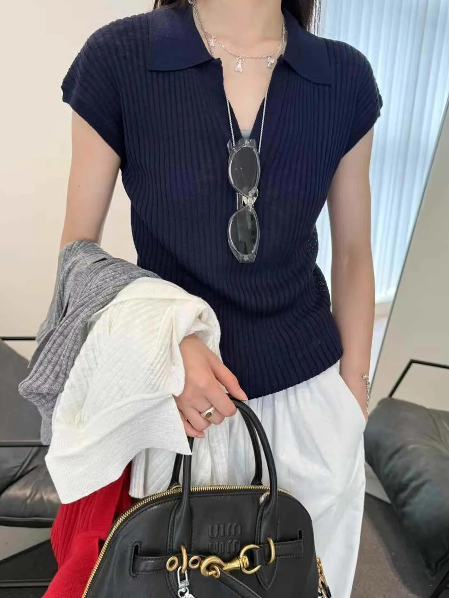 

Ele Pure Color Knitted ort Sve Women's T-irt Comfortable Korean Sle Casual Faion Summer Top Breathable