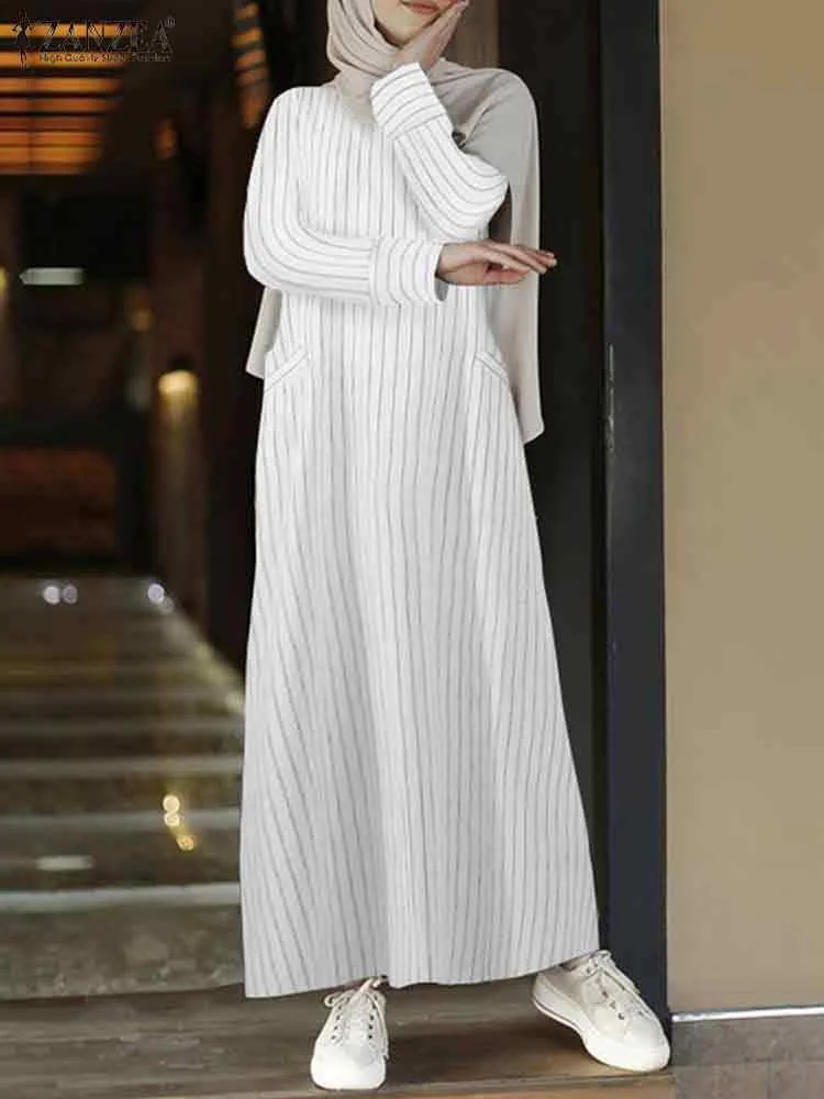 2023 Autumn Striped Sundress ZANZEA Vintage Maxi Dresses Women Casual Long Sleeve Long Dress Turkey Abaya Female Robe Vestidos