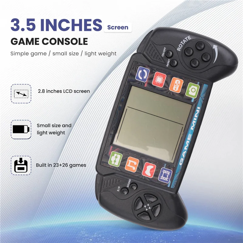 Pocket Handheld Video Game Console 3.5in LCD Mini Portable Brick Game Player with Built-in 23+26 Games (Black) HYP