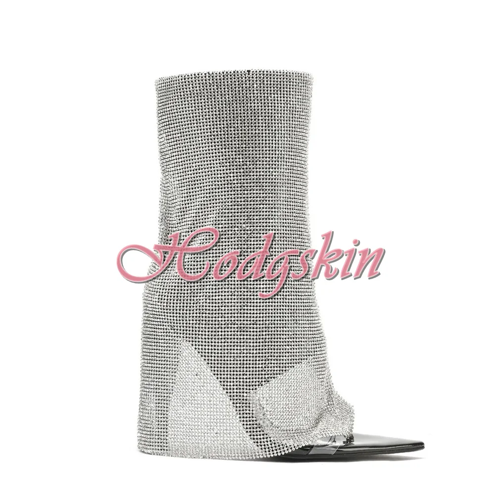 Crystal Mesh Open Toe Sandals Boot Thin High Heels Solid Shiny Leather New Sandals Designer Party Summer Women Shoes Zipper Sexy