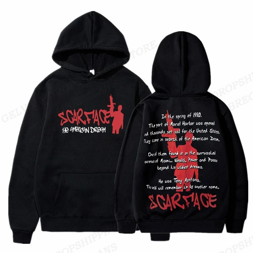 Men Fashion Hoodie Japanese Y2k Fleece Sweatshirt Movie Scarface Tony Montana Hoodies Sweatshirts Mens Clothing Scarface Hoodies