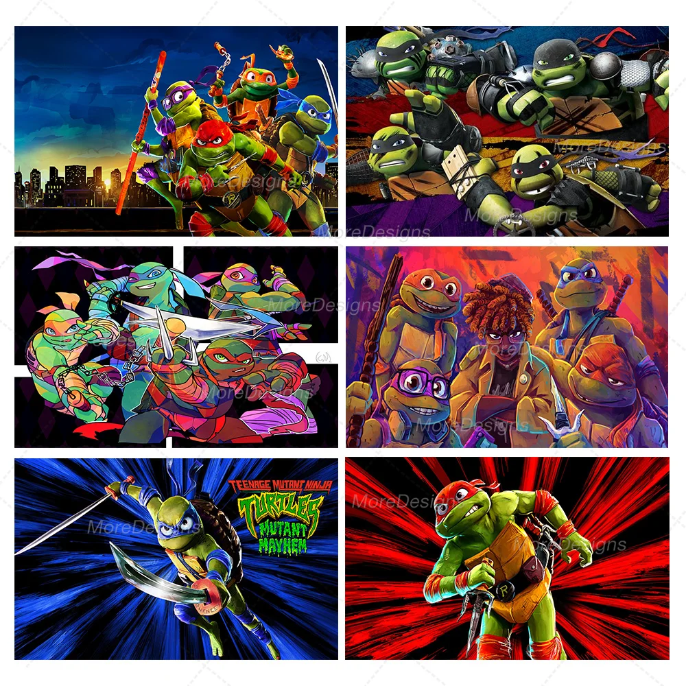 Teenage Mutant Ninja Turtles Photo Backdrop Boys Birthday Party Cartoon Character Vinyl Polyester Fabric Background Banner