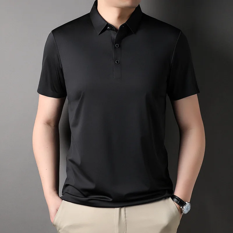 

New Seamless Adhesive Short-Sleeved Polo Shirt Men's Business Casual Summer Thin Non-Ironing High Elastic T-shirt