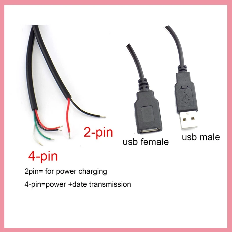 0.3m USB Cable Connector Male Female Cable 4 Pin Wire Data Extension Cord 2 Pin Power Supply for DIY 5V Adapter Charging 0.3M B6