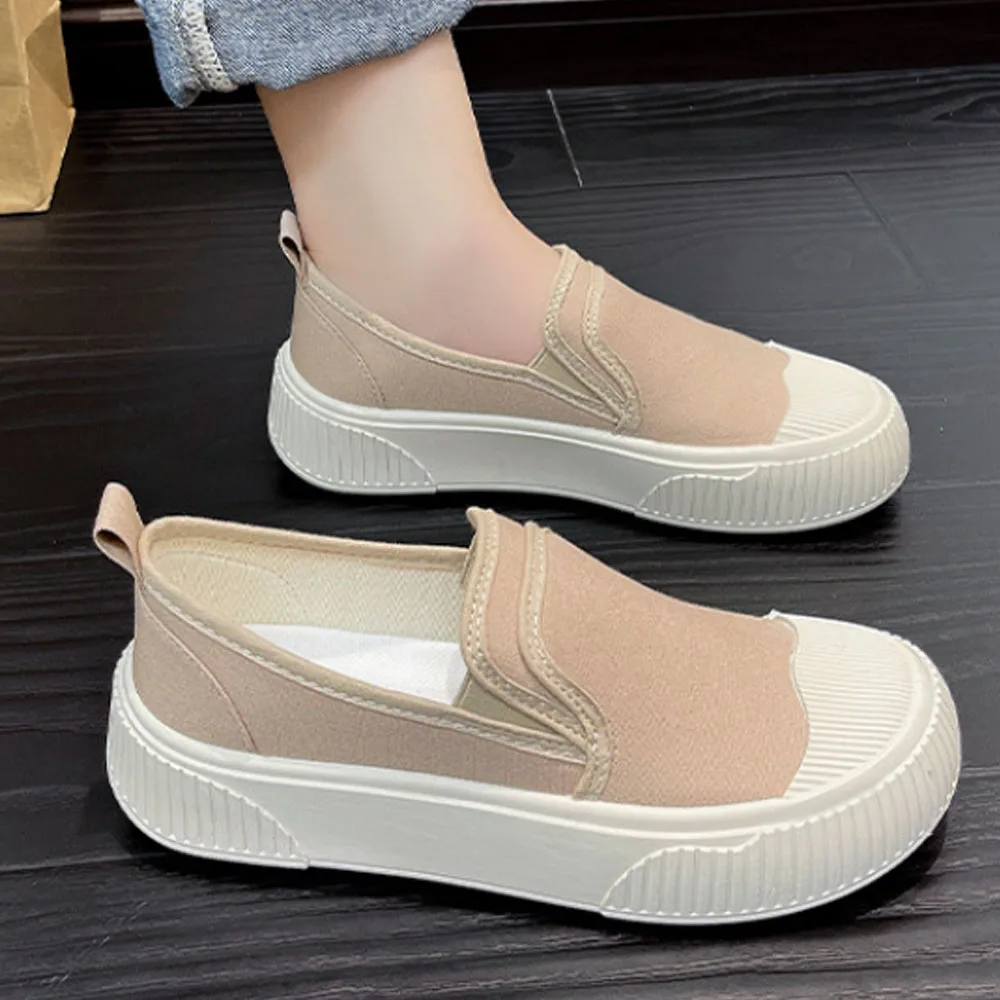 New Loafers Women 2024 Spring Shallow Ladies Patchwork Slip On Casual Canvas Shoes Outdoor Walking Running Flats Sneakers