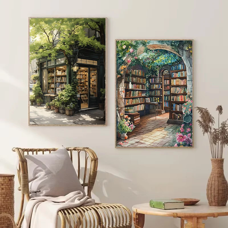 Victorian Vintage Greenhouse Library Girl Reading Plants Literature Poster Canvas Painting Wall Art Pictures Home Interior Decor