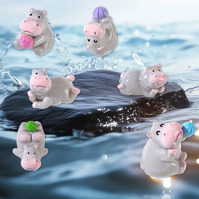

12 Pcs Cute Playful Ornaments Hippo Cake Topper Animal Cupcake Decorate Party Decorations Toppers