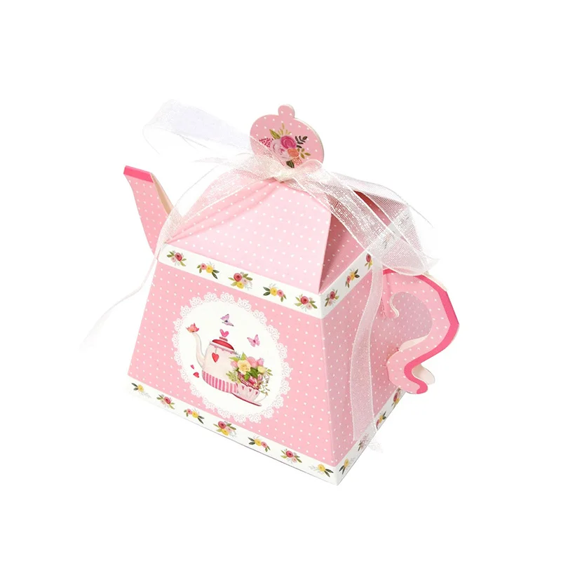 12/24Pcs Retro Teekanne Form Papier Candy Box Blume Hochzeit Gunsten Geschenk Verpackung Boxen Mit Band Weihnachten Geburtstag party Decor – Detail 8
