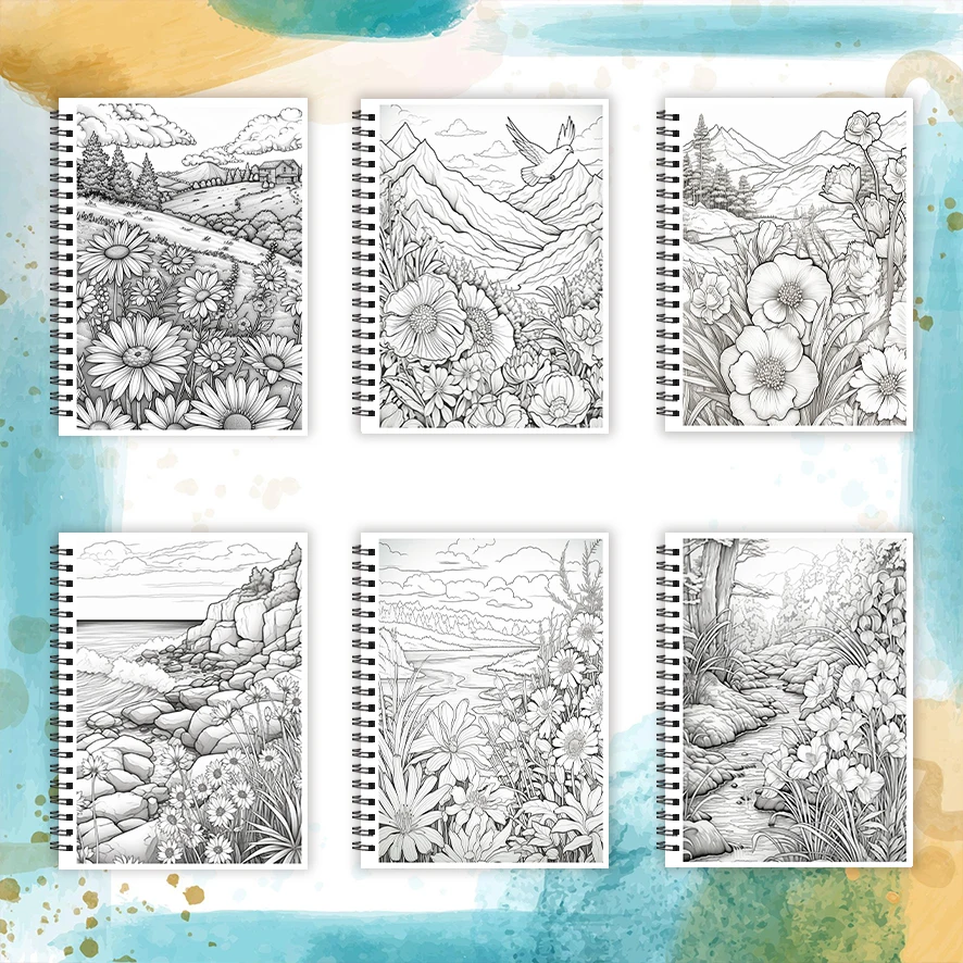 Beautiful Scenery Adult Coloring Book - 8.3x 11.2 Inch 32 Page Coloring Book - Helps Reduce Stress and Ease Emotions