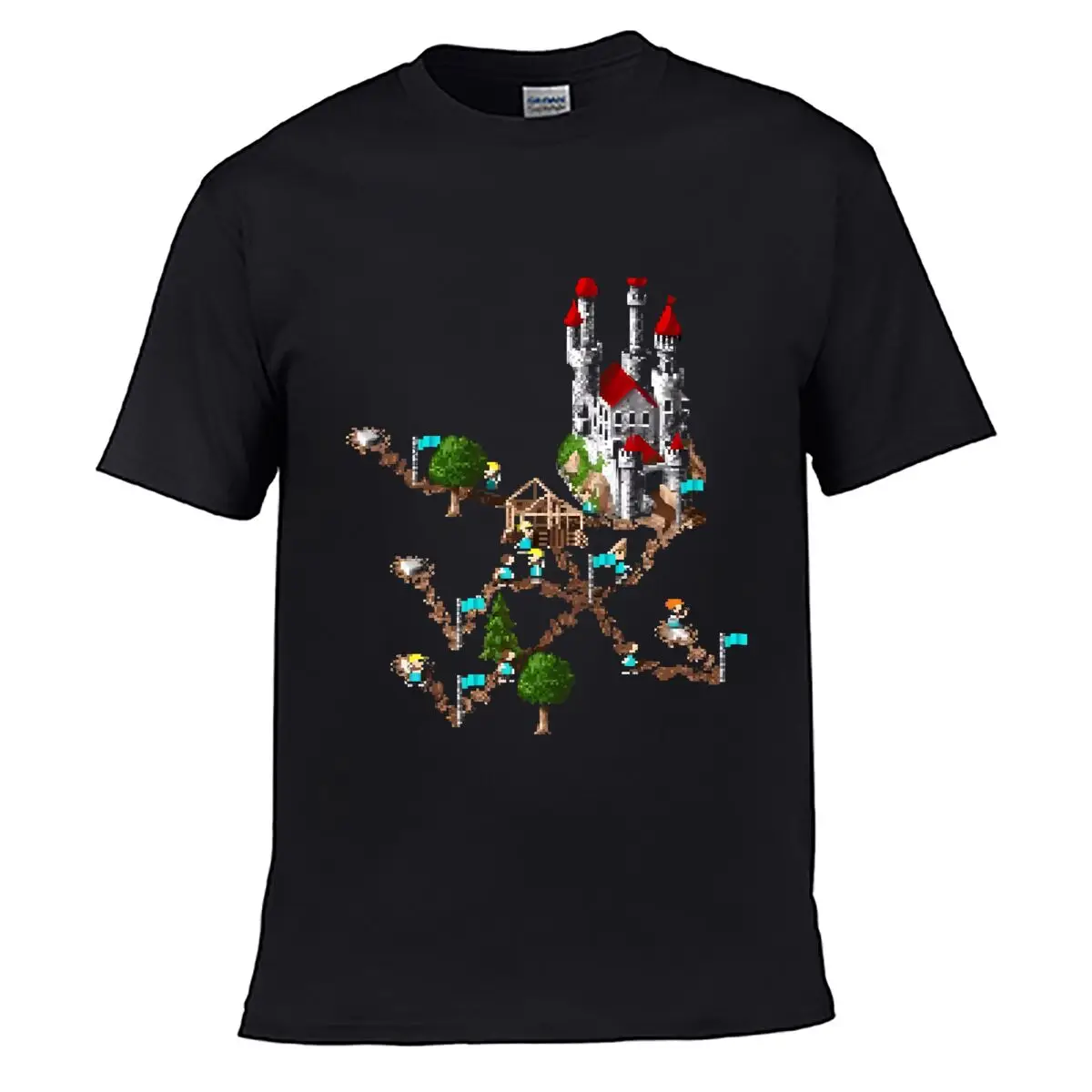 Fantasy Castle Tree Village Loose Vintage Distressed Washed Casual Tee