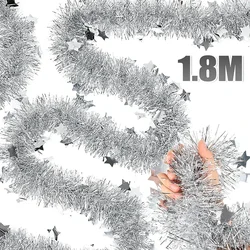180CM Tinsel Ribbon Garland Stars Christmas Tree Decoration Ornaments Foil Pull Flower Wrapping Ribbons Wedding Party Supplies