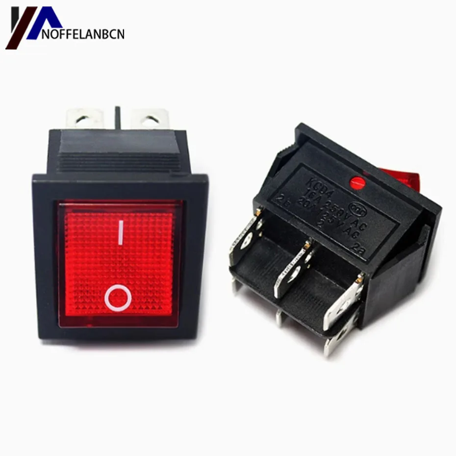 KCD4 boat type switch boat shaped switch rocker power button 6-pin with red light 16A 250V 31x25mm