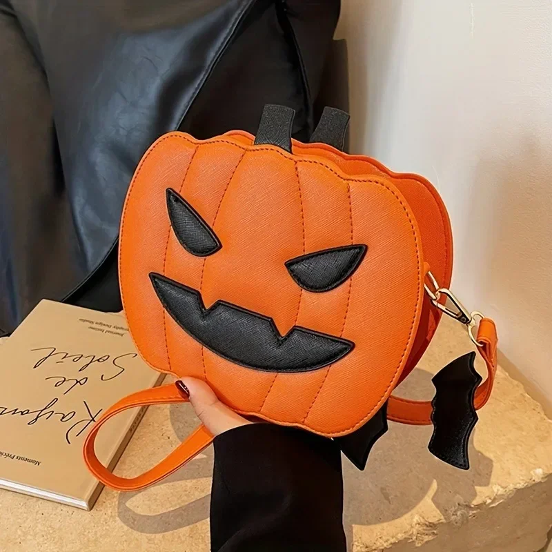 New Pumpkin Crossbody Bag Purse Novelty Halloween Devil Shoulder Bag for Women Funny Bat Wing Crossbody Purse Daily Leisure Bag