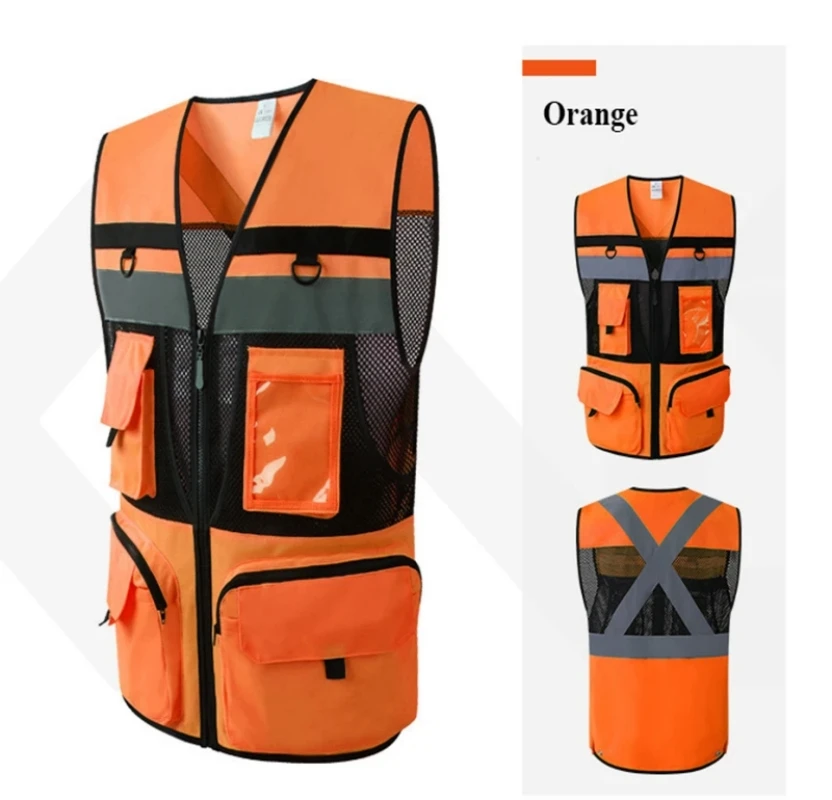 Safety Vest, High Visibility Reflective vest with Pockets and Zipper, Safety Vest for Men Meets ANSI/ISEA Standards