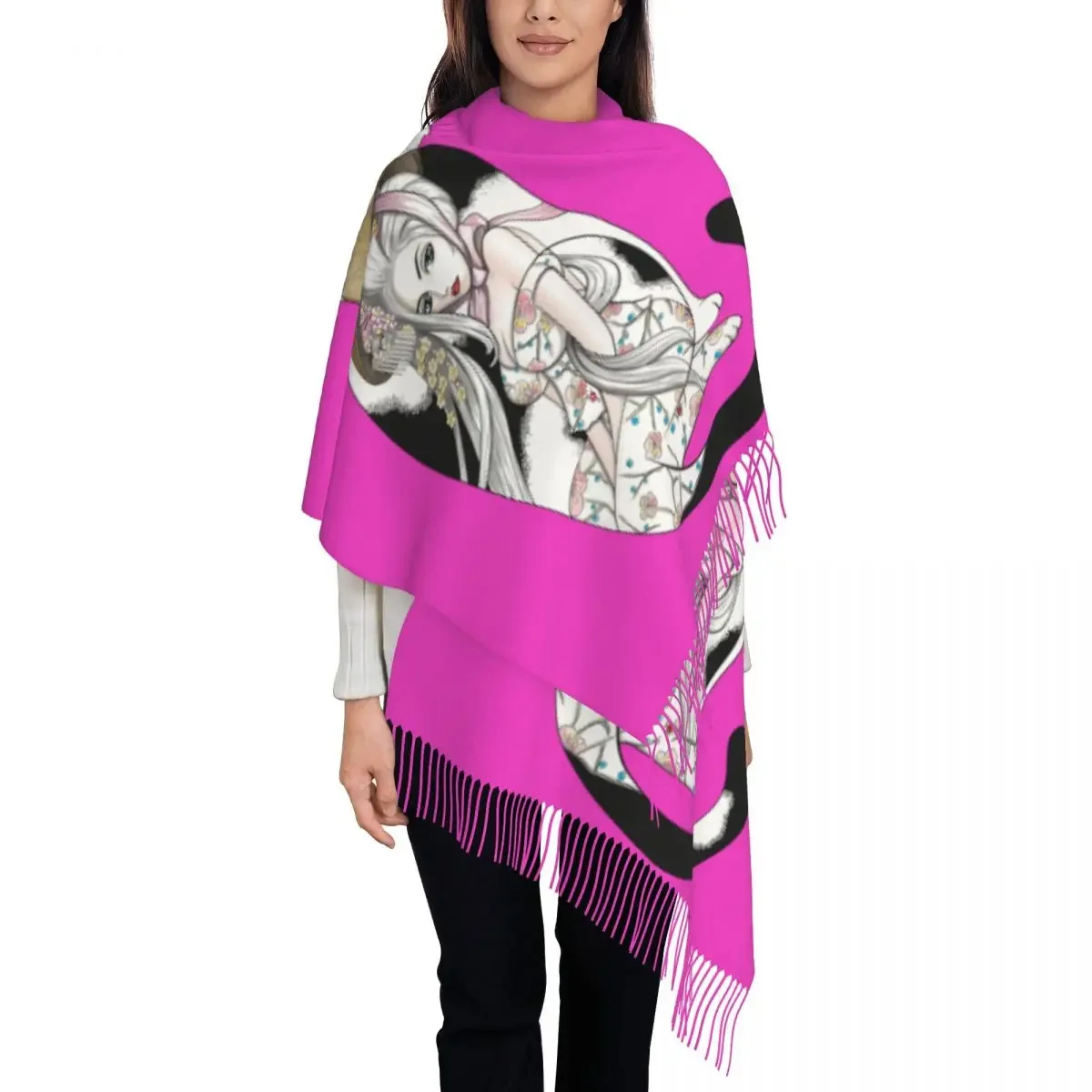 Custom Print Geisha Cat Tattoo Scarf Men Women Winter Fall Warm Scarves Shawl Wrap