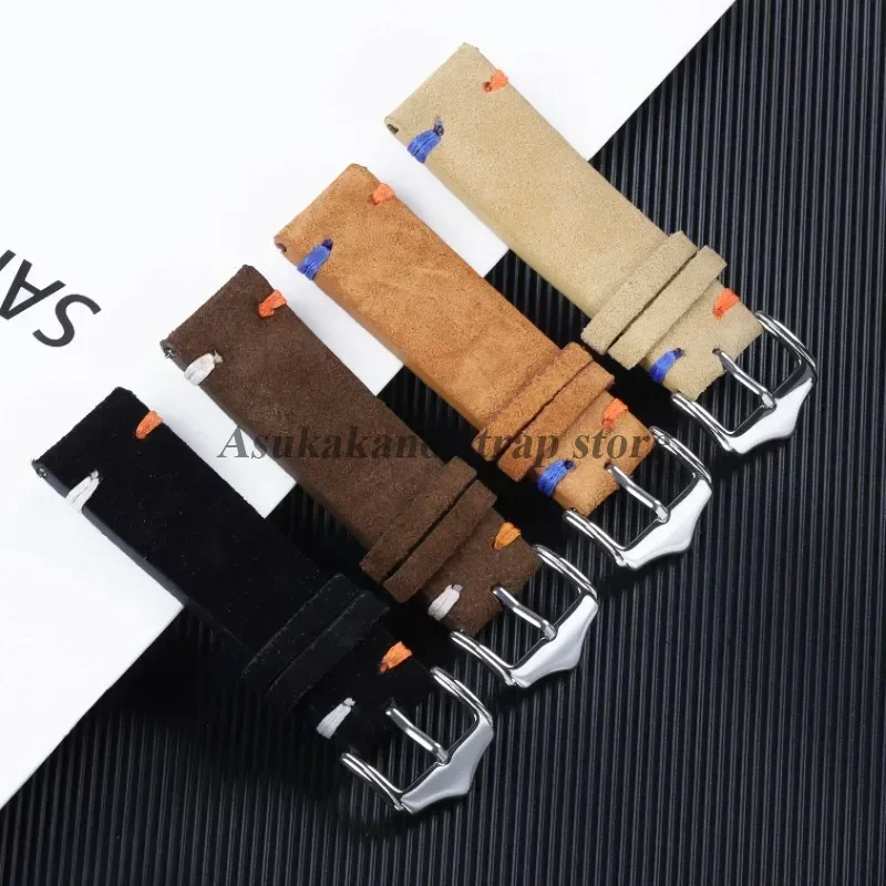 20 มม.22 มม.สายหนังนิ่ม Vintage Handmade เย็บนาฬิกาสําหรับ Samsung Galaxy นาฬิกา 7/6 /5/4 ผู้ชายผู้หญิงสายนาฬิกา