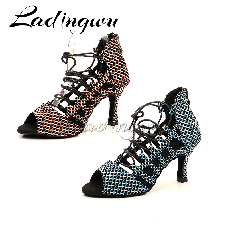 Ladingwu Latin Dance Shoes Adjustable Straps Dance Shoes Women Thin Feet Indoor Sports Dance Shoes Diamond pattern PU