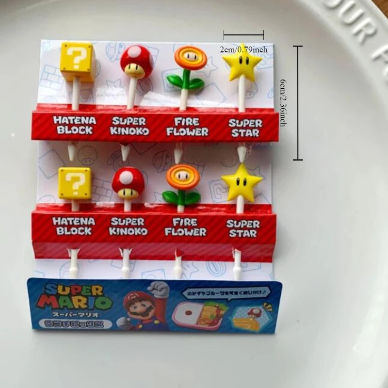 8pcs/set Super Marios Bros Fruit Fork Cartoon Kids Mini Toothpick Cake Snack Dessert Bento Lunch Forks Tool Kitchen Party Gifts