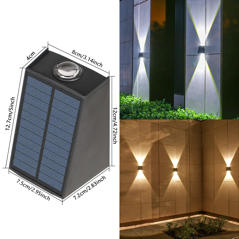 Imagem -06 - Parede Exterior Solar Light up Down Lâmpada Exterior Impermeável Sconces Lights para Garagem Garden Yard Warm And Cool Pacote 4