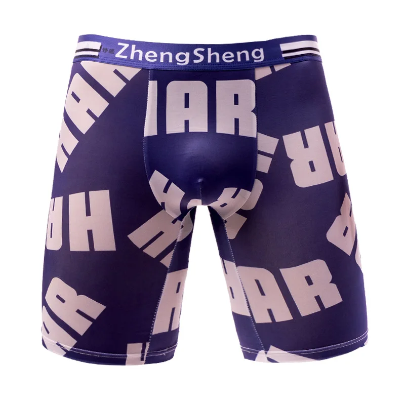 

Mens Underwear Boxers Shorts Hombme Print Thin Ice Silk Panites Man Breathable Pouch Middle Long Leg Underpant Male Trunks Cueca