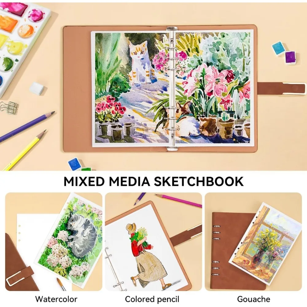 دفتر رسم بالألوان المائية الخفيفة A5 100% مجلة ألوان مائية خالية من حمض القطن 300gsm/140lb ضغط بارد 20 ورقة للفنانين