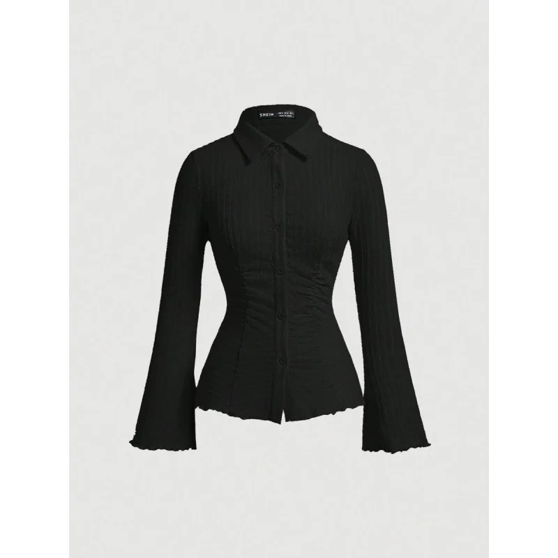 

Women's V-neck Striped Shirt Non-shrinking Other Material 100% Spring 2026 Fashion Other Style Fly Sleeve Other Classification