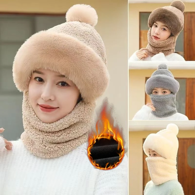 2 Stück Damen Winter Warm Elastic Gehörschutz Strickschal Maskenmütze Fleece Gefütterte Beanie Mütze Einteilige Mütze für Outdoor, Alltagskleidung