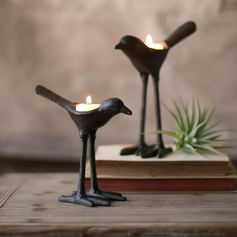‌Cast Iron Bird Candle Holder - Rustic Tea Light Stand for Christmas/Thanksgiving Decor