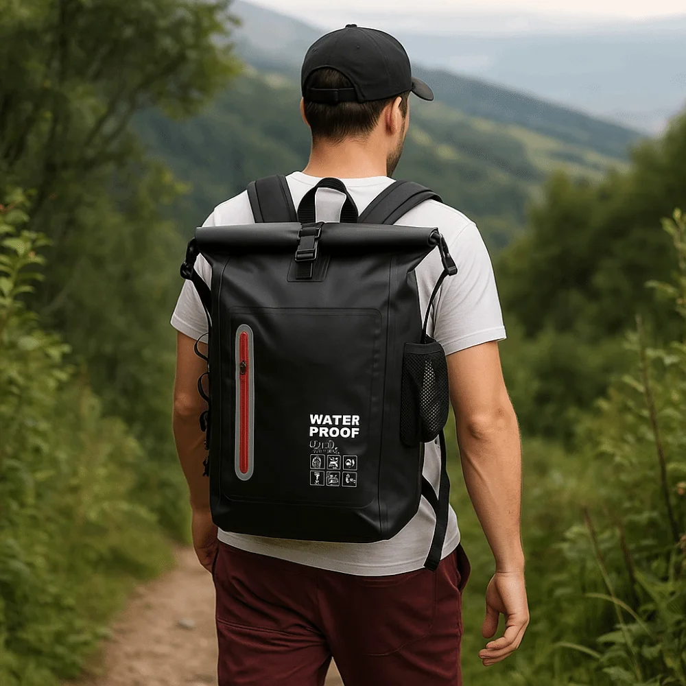 

Durable 25L Outdoor Waterproof Backpack Large Capacity Reflective Strips Camping Bag PVC Comfortable Travel Bag Sports