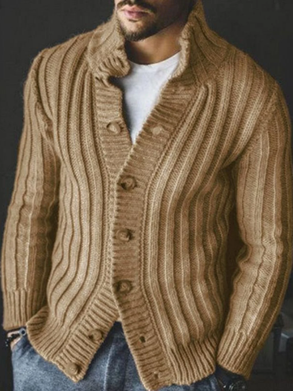 

Men's Long Sve Casual Knitted Cardigan Comfortable Breathable Spring Autumn Wear Straight Cut Basic Sle with Ribbed Hem