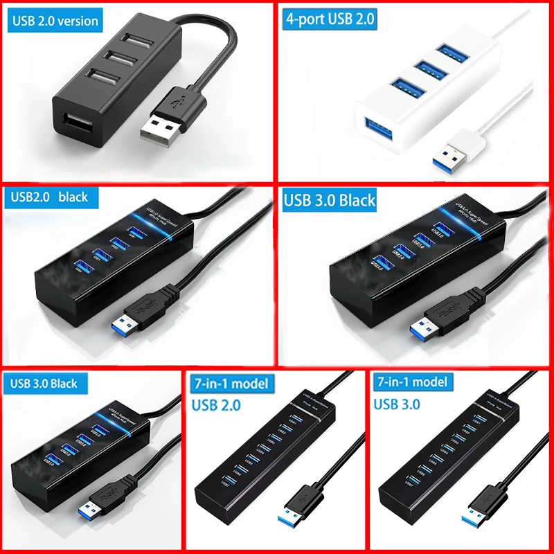 

1Pcs 4/7-Port USB 3.0 Hub with LED Indicator Independent Switch Control for Laptop Flash Drive Hard Disk Printer Camera Keyboard