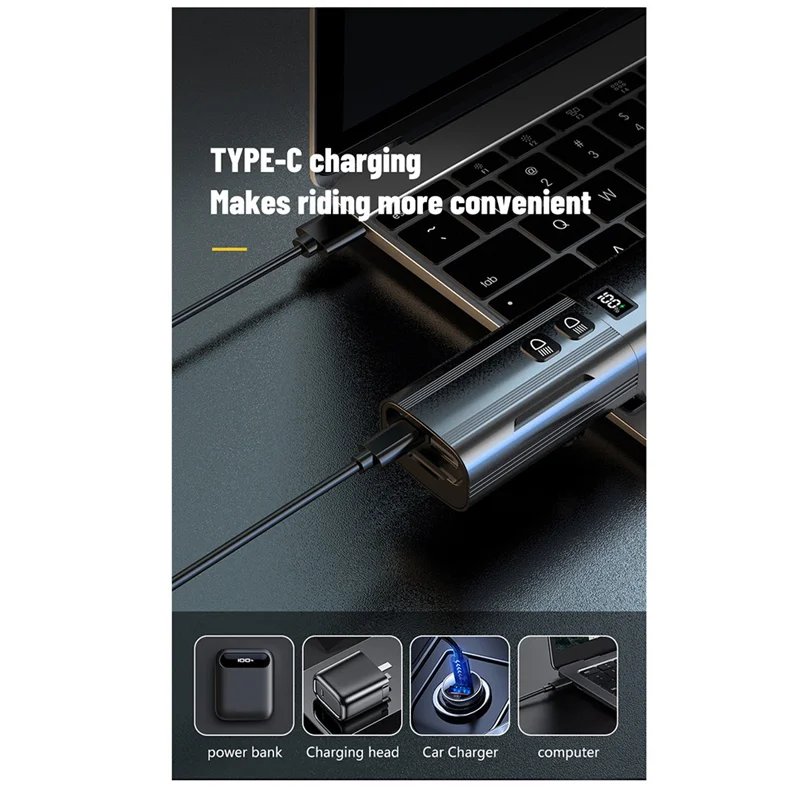 الألومنيوم العلوي شاشة ديجيتال دراجة الجبهة ضوء عالية خفة الدراجة الجبلية مصباح يدوي للسلامة ركوب الدراجات الليلية #5