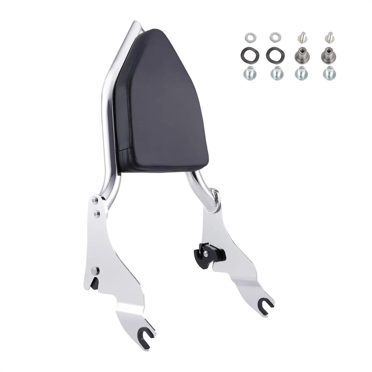 Detachable Motorcycle Sissy Bar Backrest with Luggage Rack, Rear Grab Handles and Bracket Kit, Fits 2009-2025 Touring Motorcycles, Silver