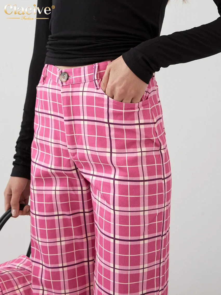 ClacMarkets-Pantalon crayon taille haute à carreaux pour femmes, pantalon décontracté, mince, classique, pleine longueur, mode féminine, fjElegant, 2025