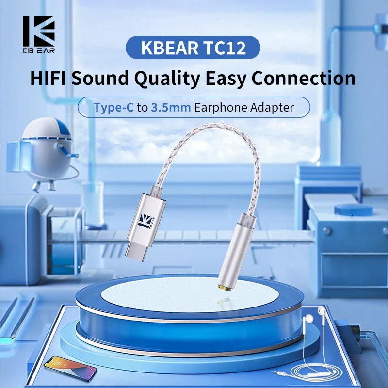 KBEAR TC12 USB Type C to 3.5mm DAC HiFi earphone adapter with audio cable converter Decoder Cable For iPhone xiaomi