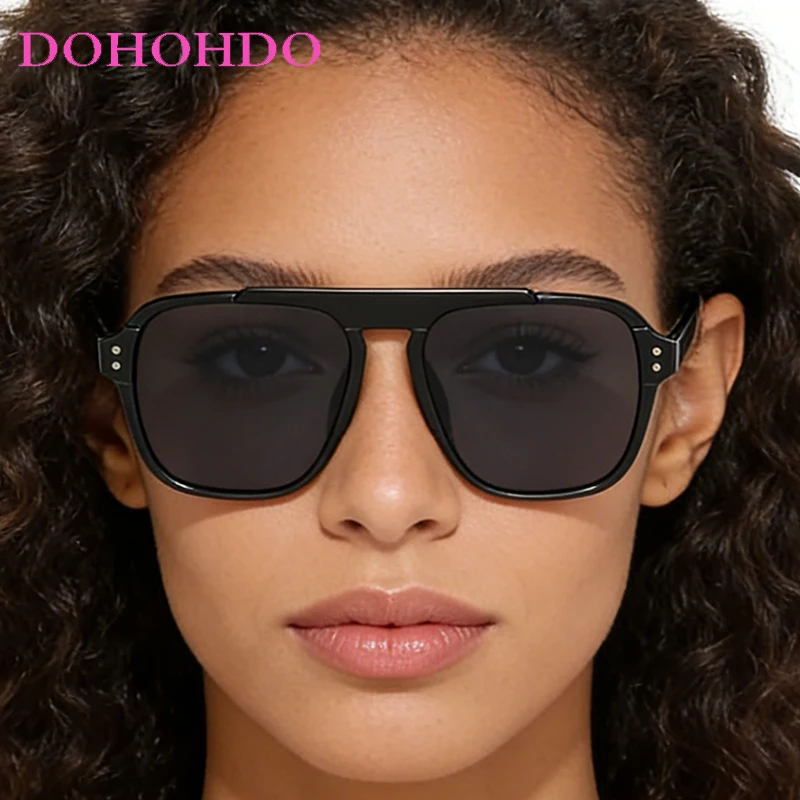 

Retro Steampunk Pilot Oversized Frame Women Sunglasses Luxury Brand Designer Men Sunglass Drive Travel Rice Nail Goggles UV400