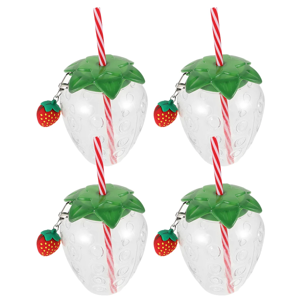 

4 Pcs Strawberry Sippy Cup Drinking Cups Hawaii Plastic Bottles with Lids and Straws