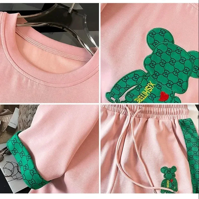 الوردي الدب مجموعة المرأة الصيف ضوء نمط الأمومة رائجة البيع للموسم الجديد هونغ كونغ نمط المألوف الدب رقيقة السراويل اثنين بي #4