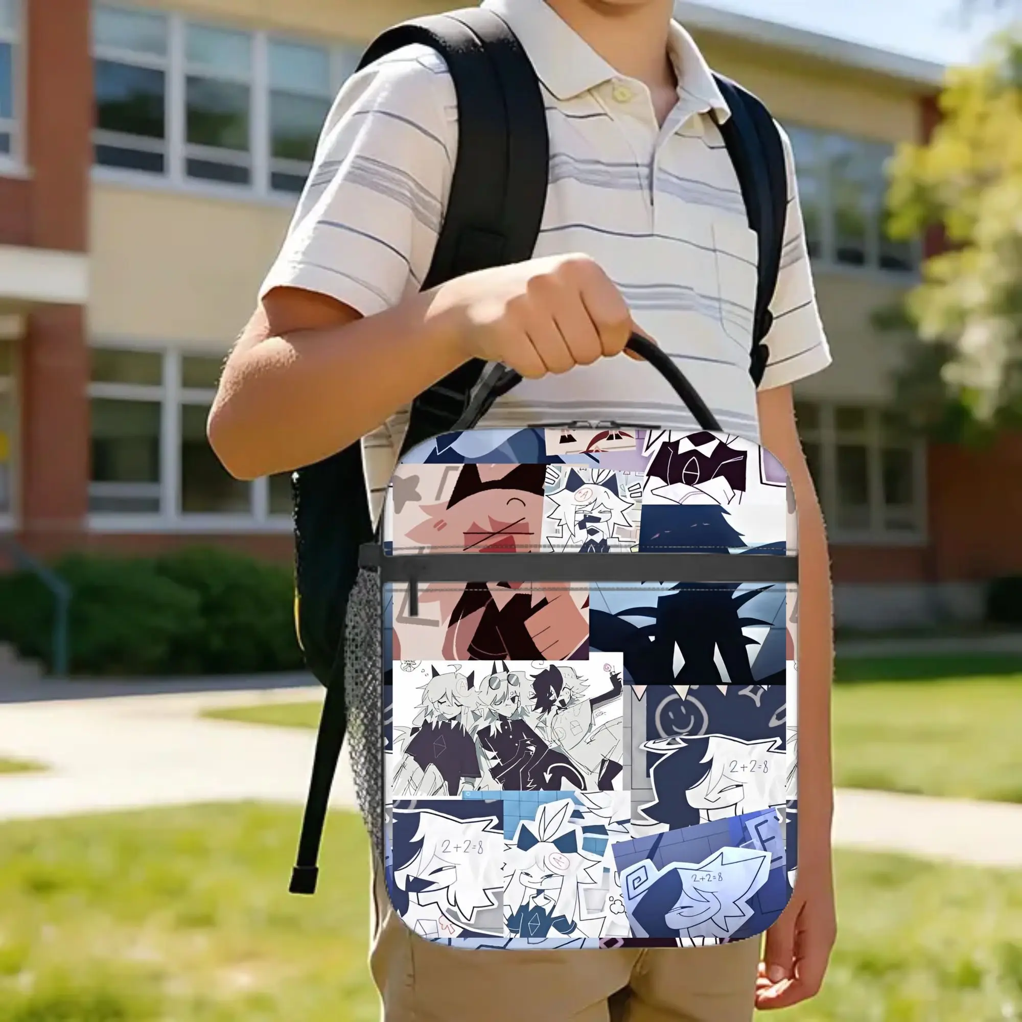 Oliver Zip Miss Circle Cartoon  Insulated Lunch Bag Large Paper Education Reusable Cooler Bag Tote Lunch Box Bento Pouch