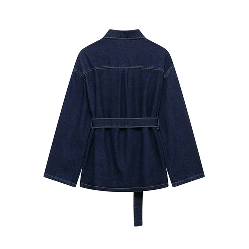 Imagen 2 del producto Willshela, moda para mujer con cinturón, chaquetas vaqueras azules con una botonadura, cuello de solapa Vintage, manga larga, trajes elegantes para mujer