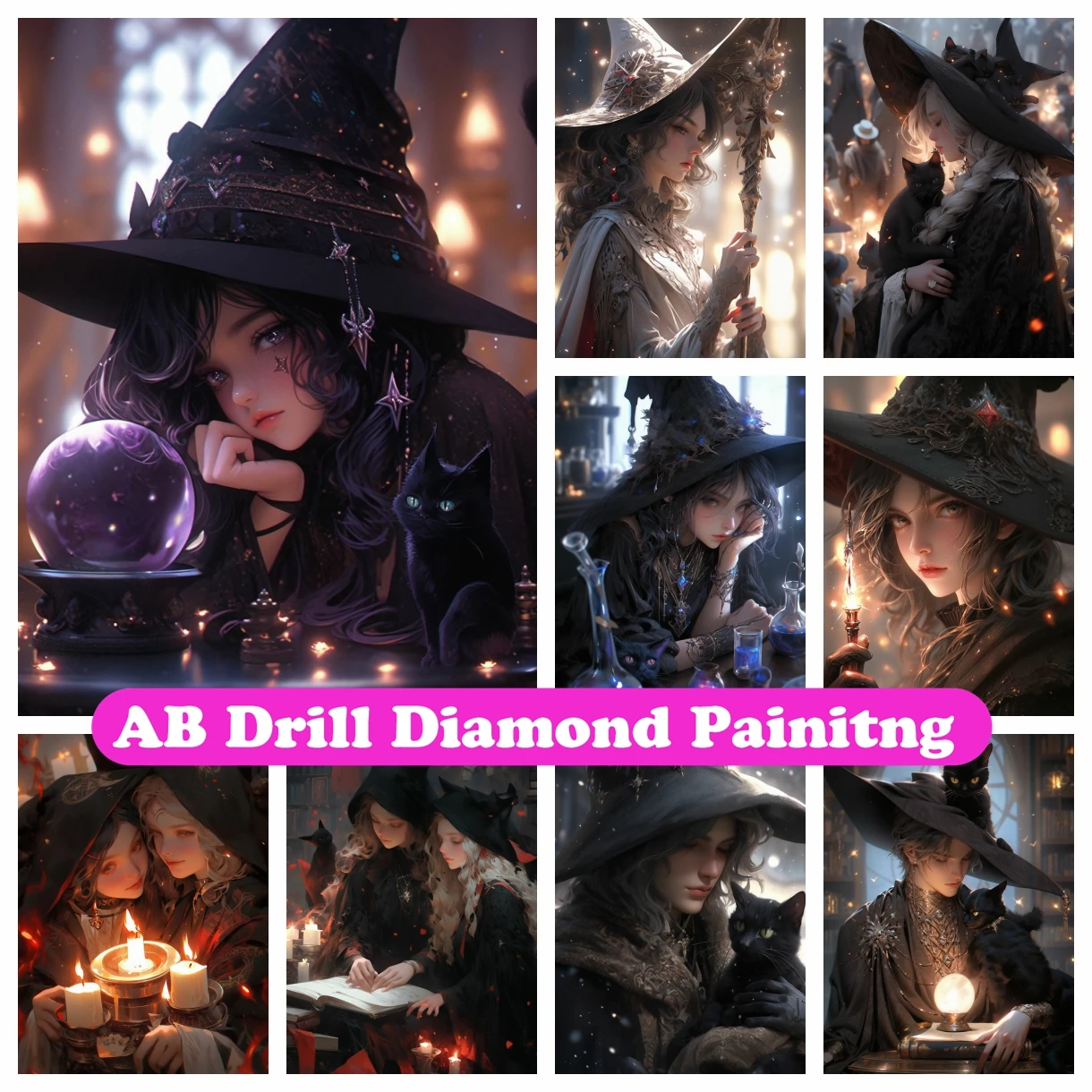 Wizard Witch 5D DIY AB Diamond Painting Cartoon Girl Cross Stitch Full Diamond Embroidery Mosaic Rhinestones Kids Room Decor