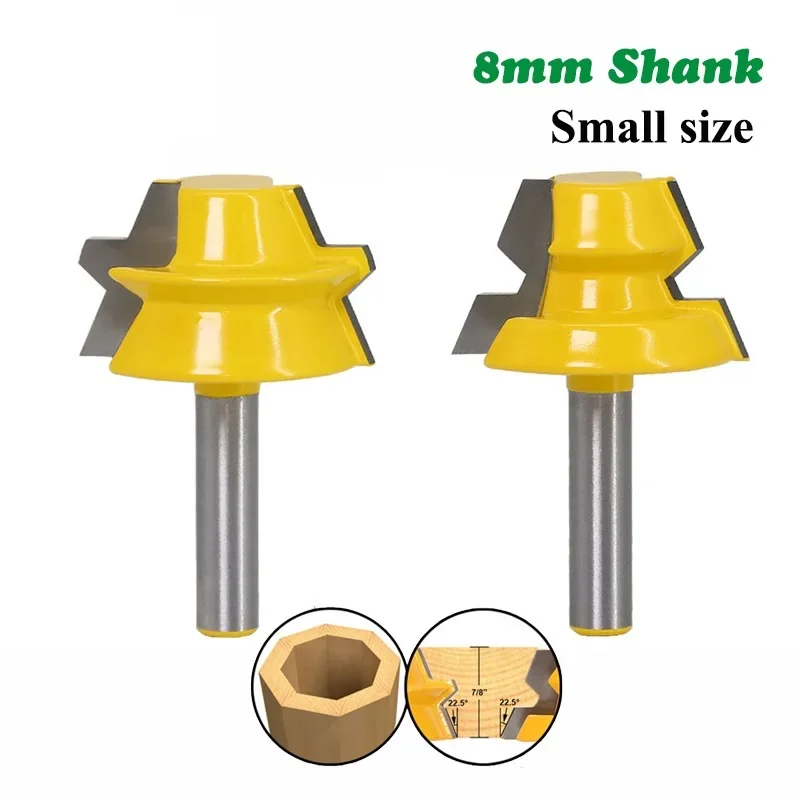 2pcs 8mm Shank 22.5 Degree Lock Miter Tenon Router Bits Set Glue Joinery Milling Cutter for Wood Woodwork Cutters