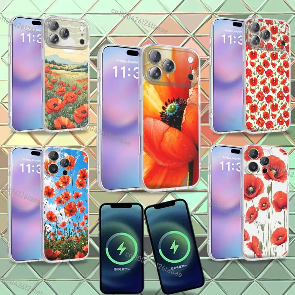 Poppy Flower Bloom Hot Red Floral For iPhone 17,12,11,14,13,15,16Plus,Air,Pro,Max,E,Mini for Magsafe Magnetic Frosted Phone Case