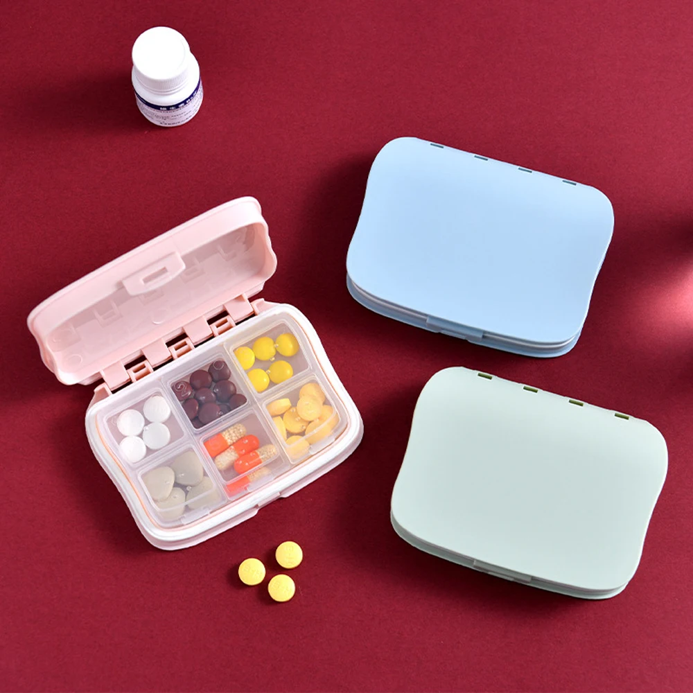 

Portable Small Square Pill Box Tablet 6-Grids Pillbox Dispenser Container Medicine Box Carry-on Storage Case for Adult Children